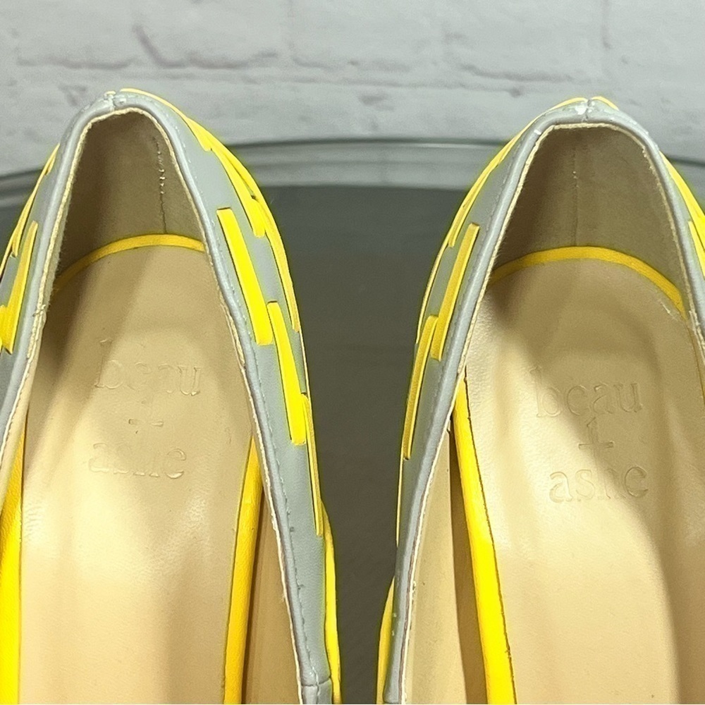 BEAU & ASHE super sexy sky high 6” heels with 2” platforms Yellow & Grey 6 Euc - Picture 16 of 16